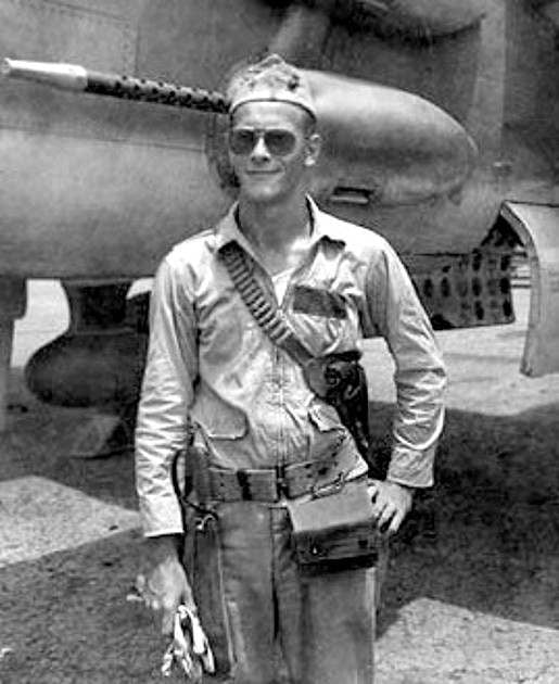 US military pilot in front of his plane with a Woodman’s Pal