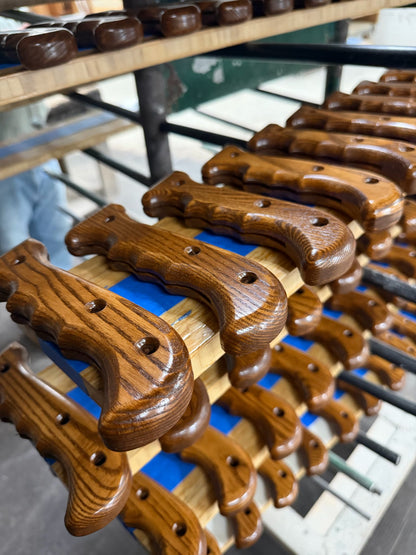 Close-up of Woodman's Pal Solid Ashwood with Finger Grooves handles, made by Martin's Furniture in Ephrata, PA